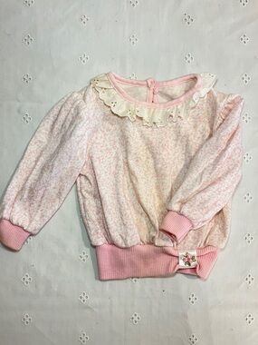 Vintage Pink Floral Ruffle Collar Top
